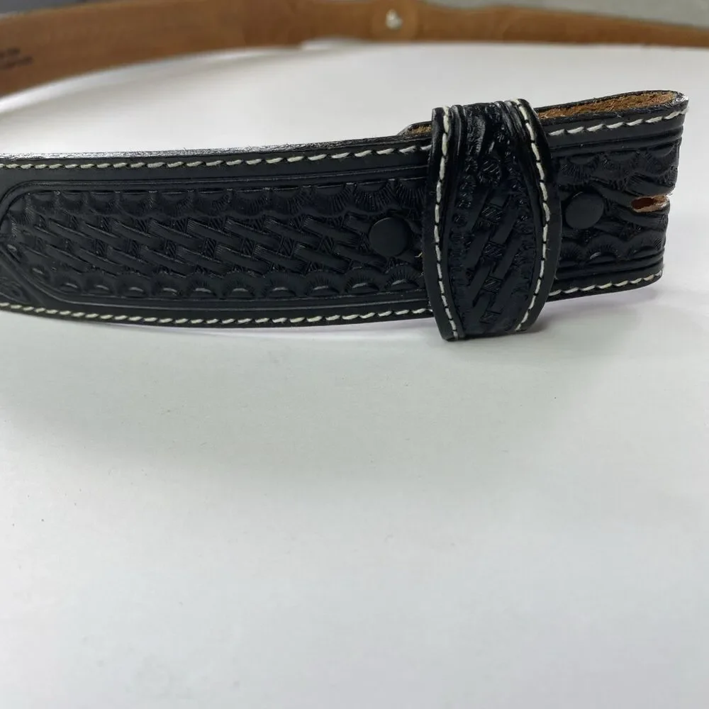 Silver Creek Classic Black Leather Belt Mens 36 Casual Western TX Star No Buckle